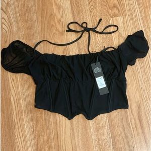 Fashion Nova L Kenzie Corset Mesh Top Black